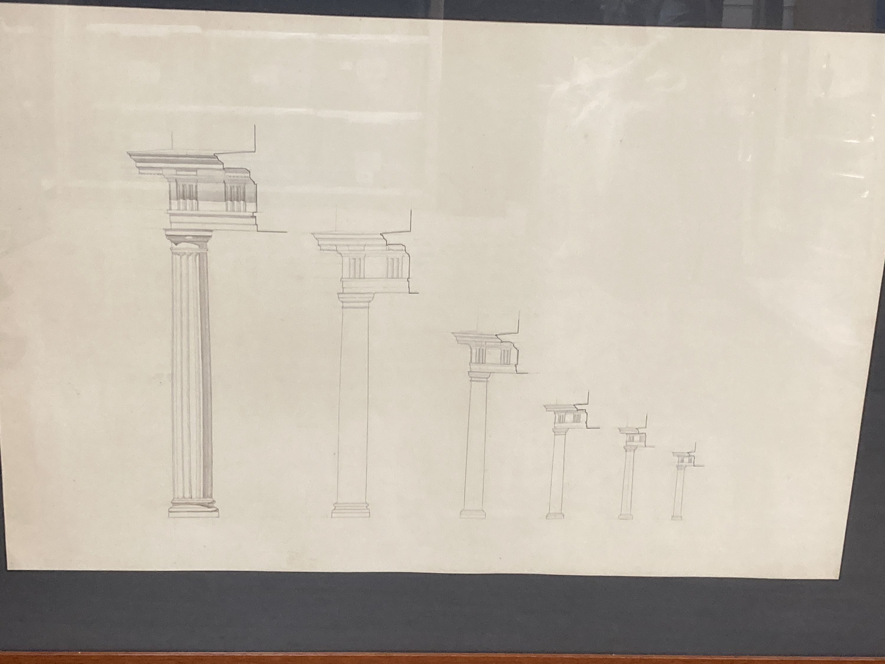 Nine various late 19th century pen and ink architectural drawings, some hand coloured, 48 x 70cm